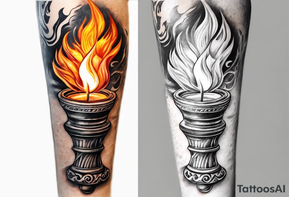 Flaming torch water background tattoo idea