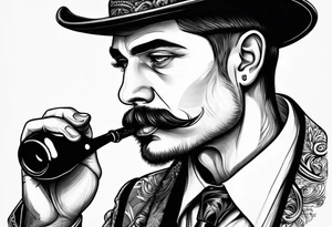 Neotraditional man smoking a pipe tattoo idea