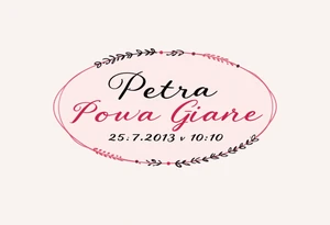 Classic serif font "Petra – 25.7.2013 v 10:10" inside a soft blush pink oval frame. tattoo idea