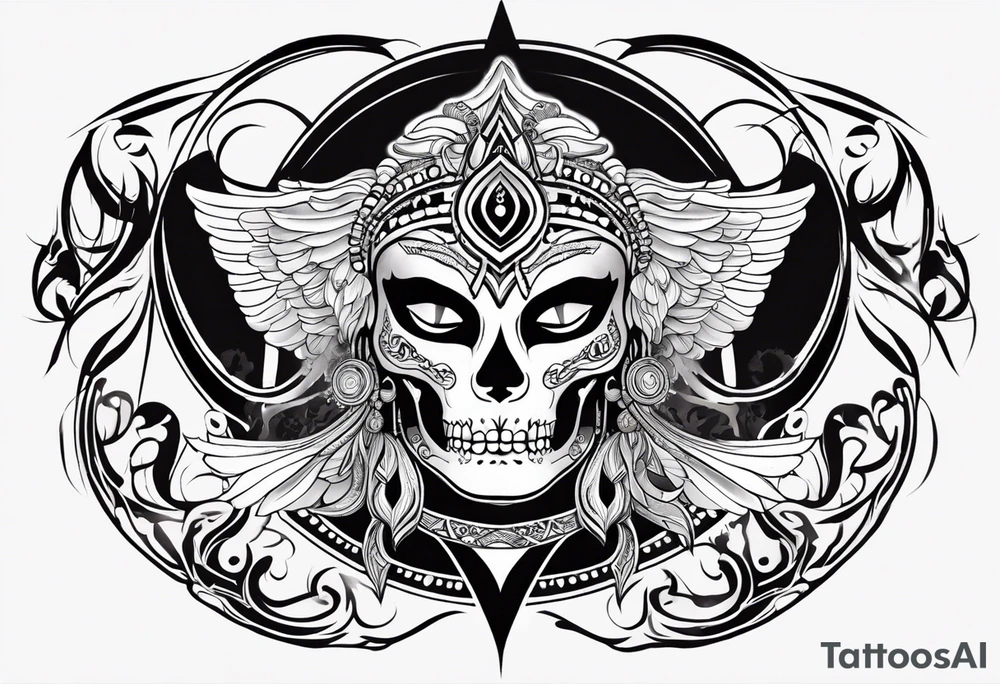 kali ma, alien goddess, valkrye, aries, cosmic pirate, divine feminine, zenza resonance, pachamama, lotus azul, blank panther, eagle, skull, 5D, nueva gaya, dna 12, left side chest tatoo tattoo idea
