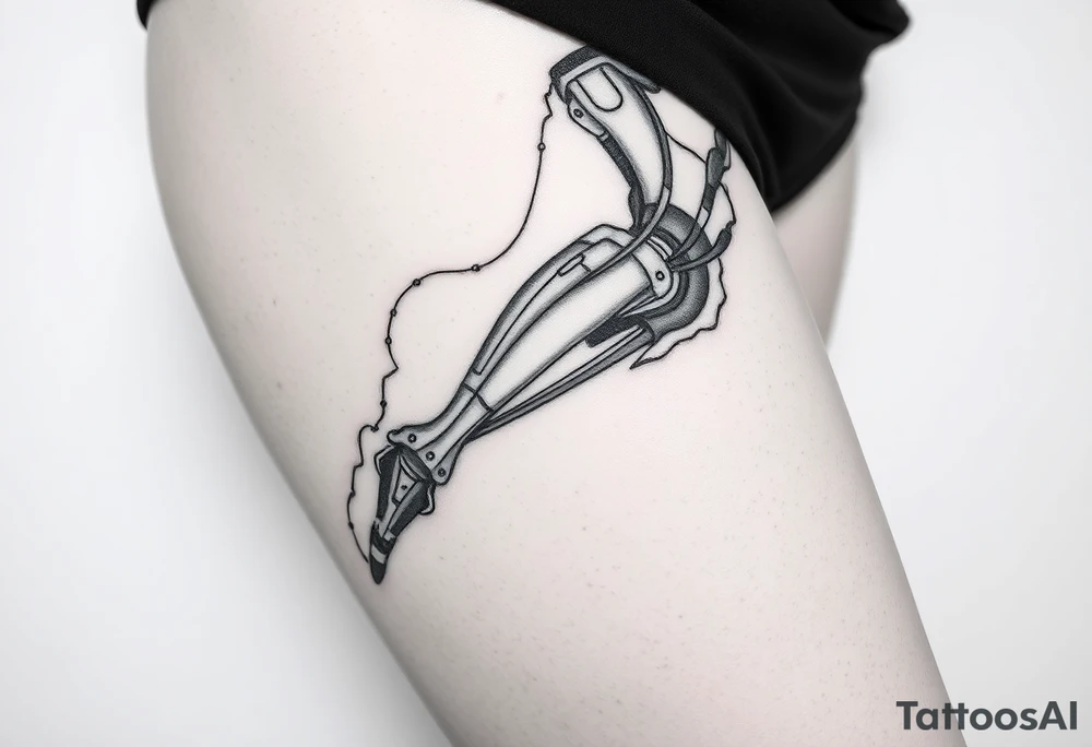 A wound revealing a robotic leg under the skin tattoo idea