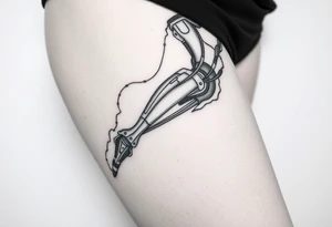 A wound revealing a robotic leg under the skin tattoo idea