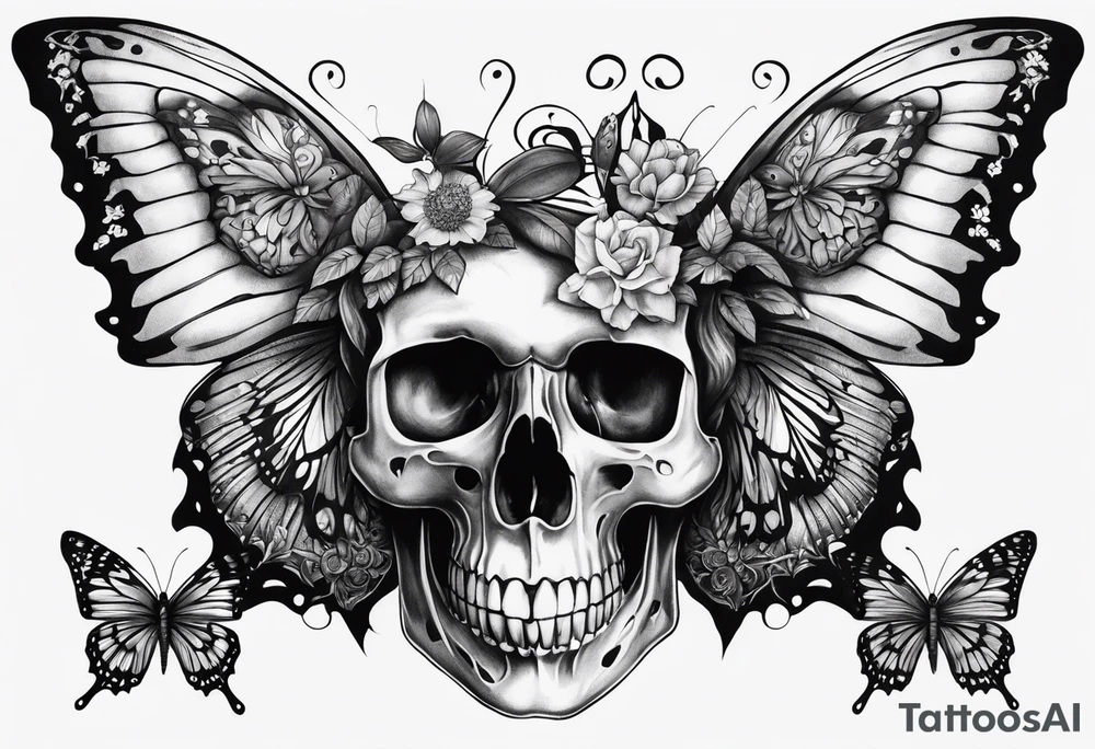 reincarnation, butterfly, skull tattoo idea