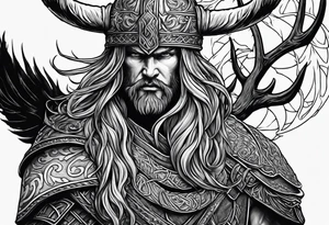 Hooded viking in the land of the dead riding on a stag with no face tattoo idea