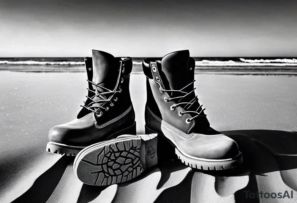 Two flip flops next to a pair of timberland boots on the Beach. tattoo idea Two flip flops next to a pair of timberland boots on the Beach. tattoo idea