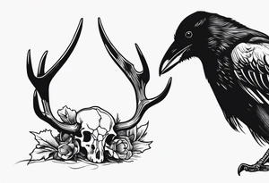 A crow eating on a elk skull tattoo idea