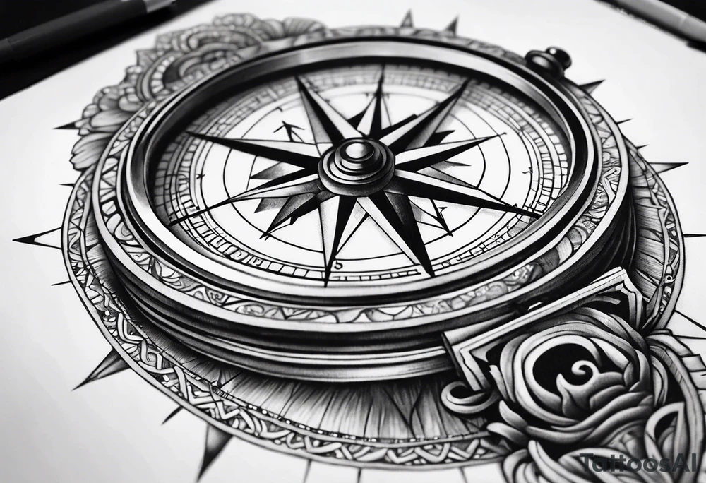 Compass held in an elephant's trunk tattoo idea