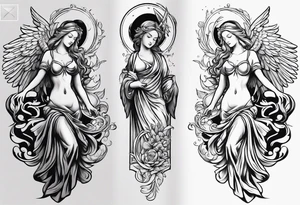 an angel engraving stamp style tattoo idea