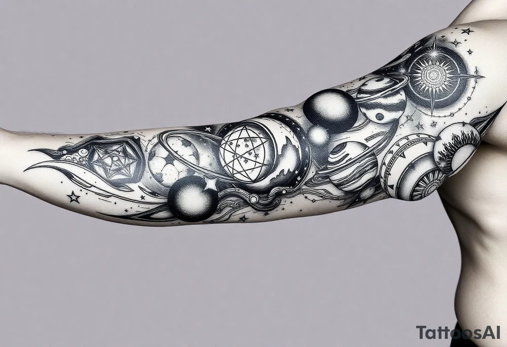 outer space, planets, stars, string theory multiverse tattoo idea