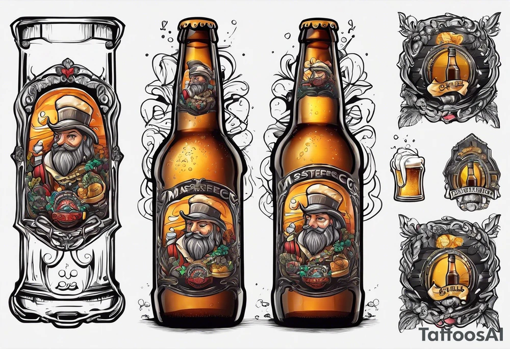A bottle of beer with a sad face tattoo idea