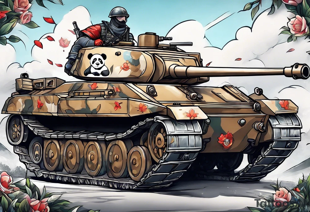 War Panda who destroy a russian tank tattoo idea
