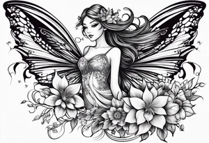 Flying Fairy with flowers tattoo idea