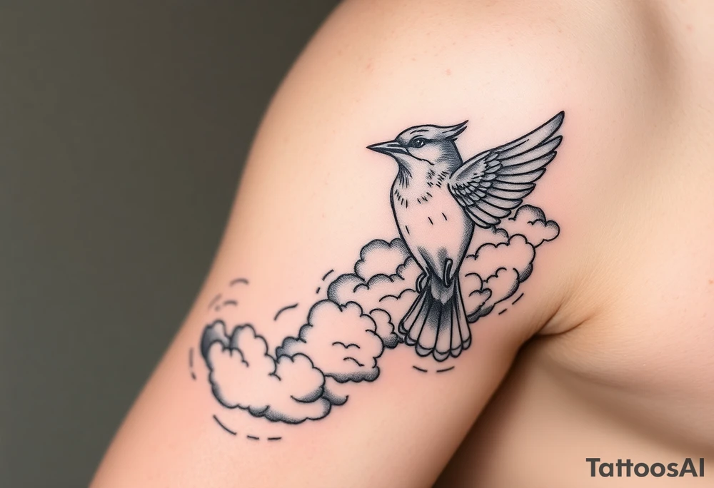 Bluejay, clouds, shining light to or from heaven tattoo idea