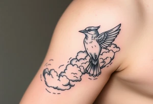 Bluejay, clouds, shining light to or from heaven tattoo idea