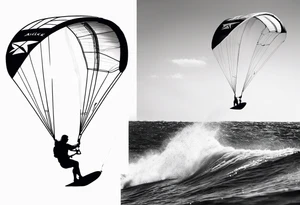 I want a very thin tattoo of a kitesurfer with a heart-shaped sail inflated by the wind. tattoo idea