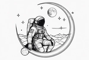astronaut sitting on a crescent moon tattoo idea