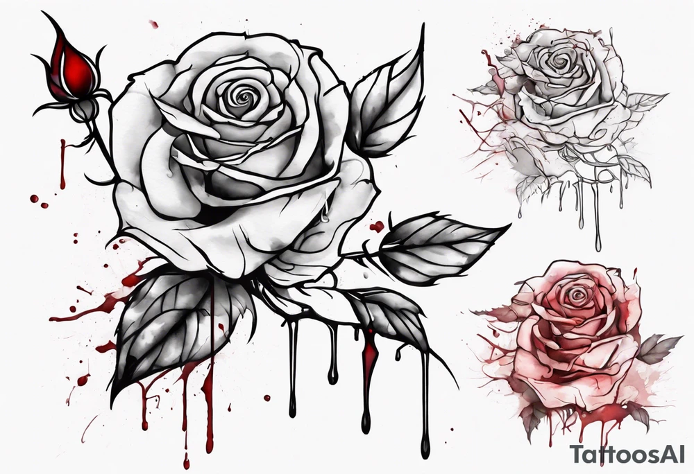 rose flower, one line, blood dripping from the flower, tall tattoo idea