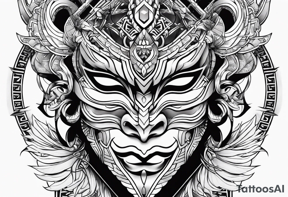 Hanya mask, masculine, aggressive tattoo idea