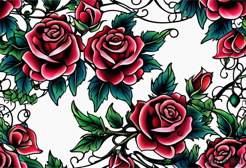 Metallic vines and rose tessellation tattoo idea