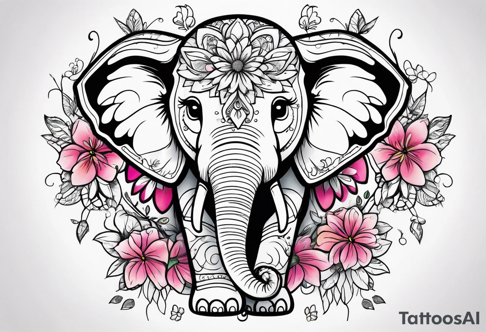 elephant with flowers tattoo idea