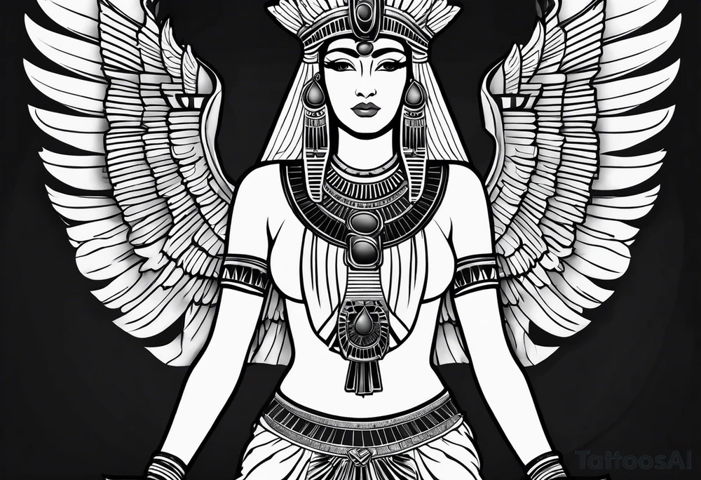 black and white Egyptian goddess Isis tattoo idea