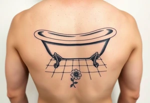 clawfoot bathtub with visible tile bathroom floor and a flower on the floor tattoo idea