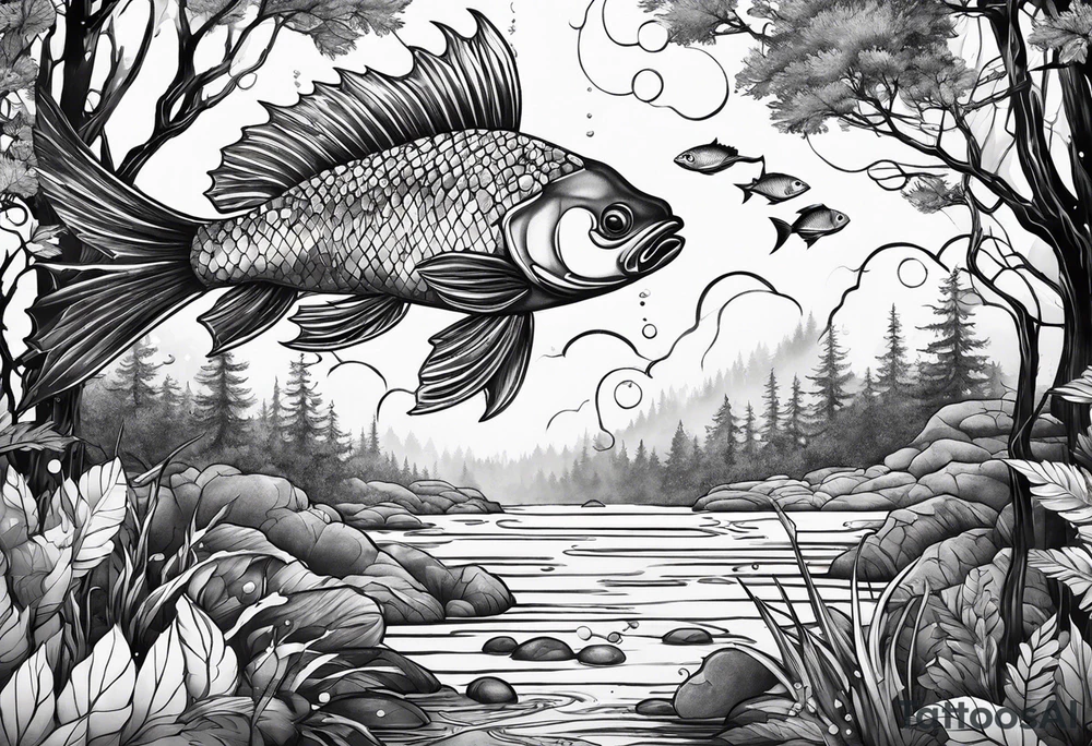 Pisces in a forest tattoo idea