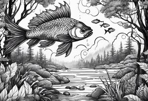 Pisces in a forest tattoo idea