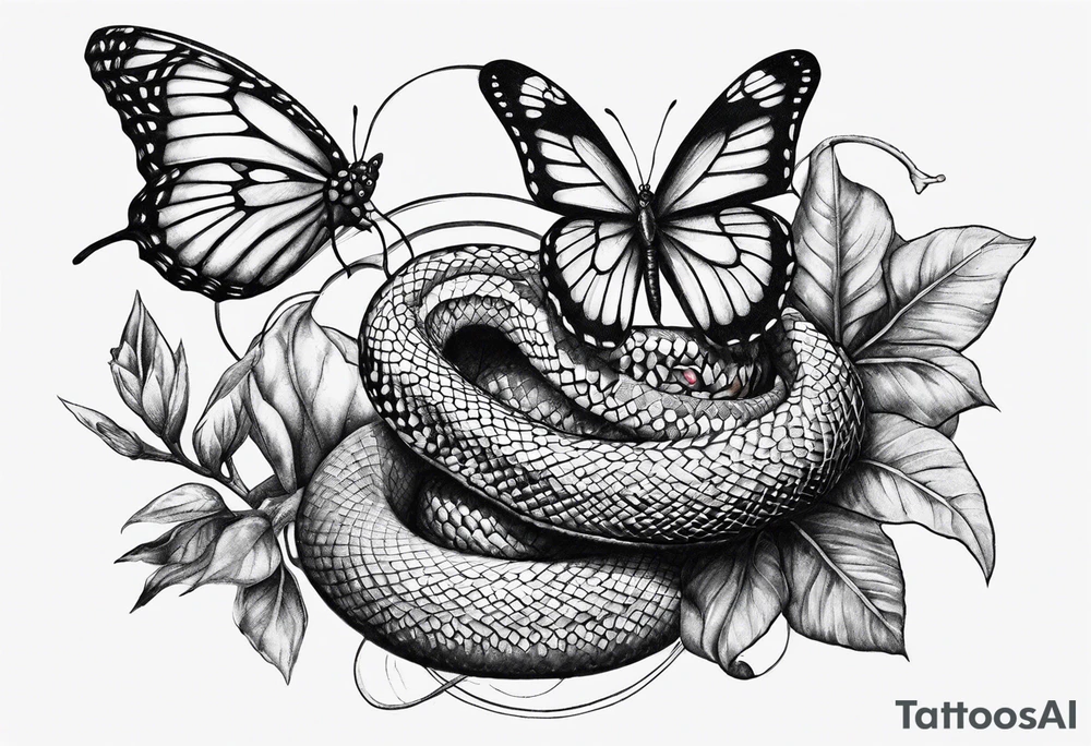 Snake and butterfly mix tattoo idea