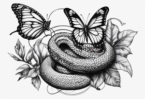 Snake and butterfly mix tattoo idea