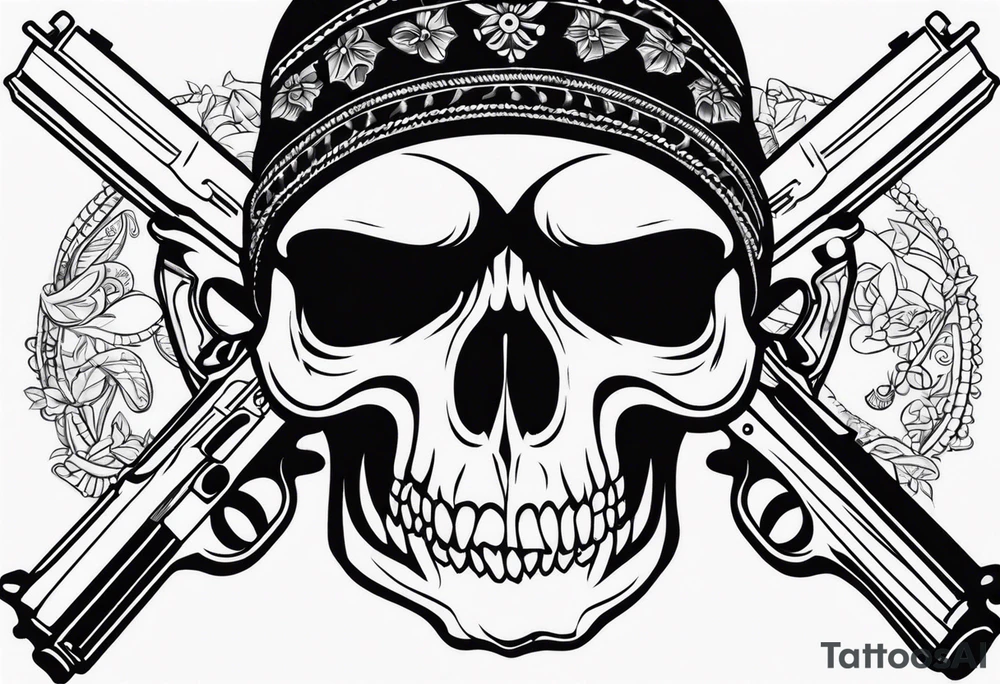 Skull, gun, bandana tattoo idea