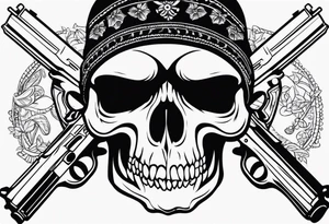 Skull, gun, bandana tattoo idea