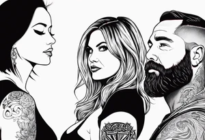 Busty red haired woman with a bearded man who has black hair tattoo idea