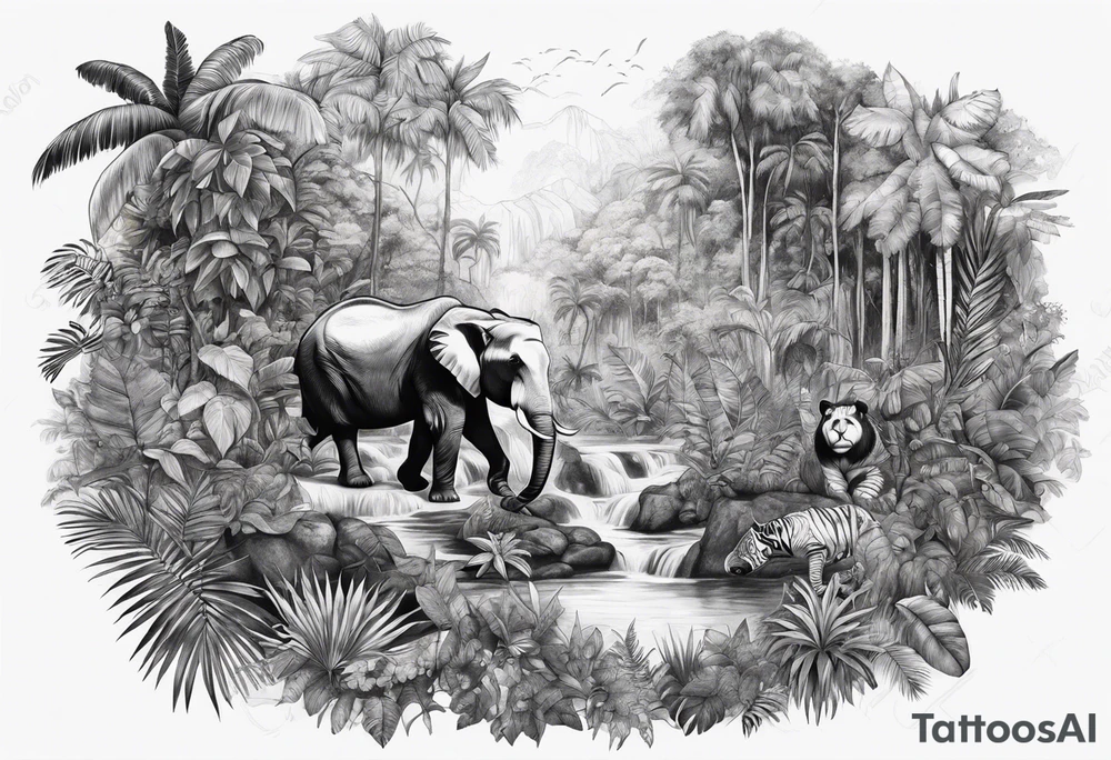 Jungle rainforest with animals canvas tattoo idea