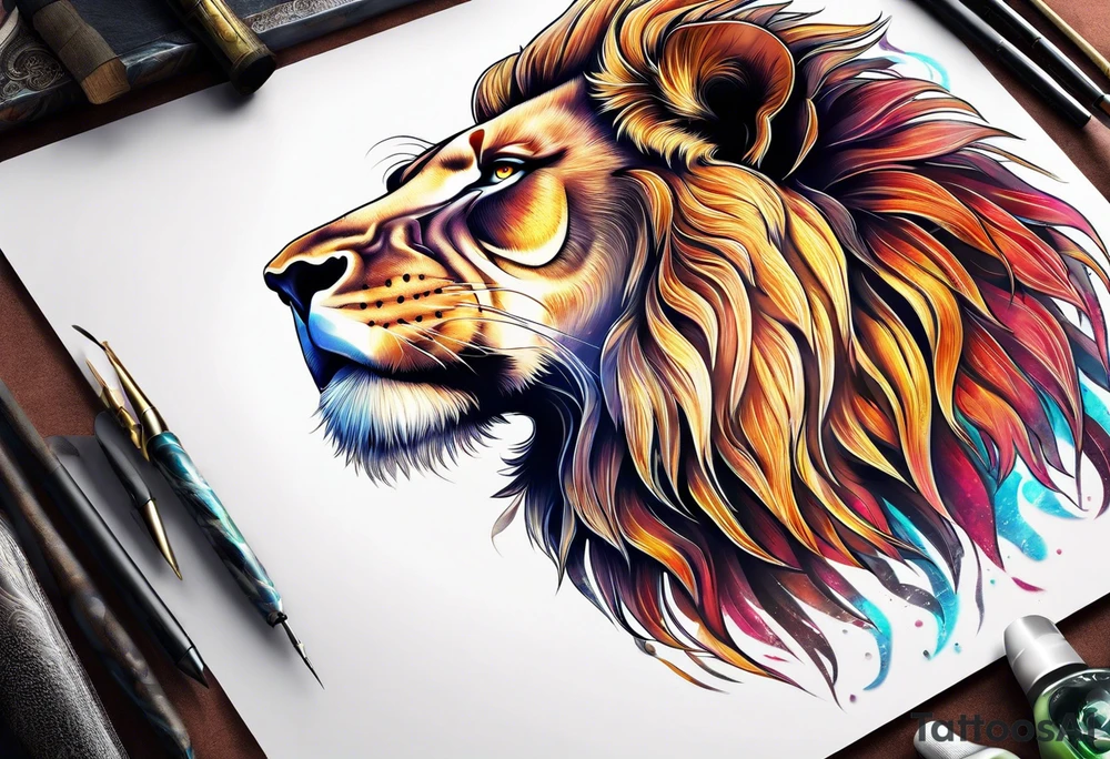 powerful majestic lion, close-up tattoo idea