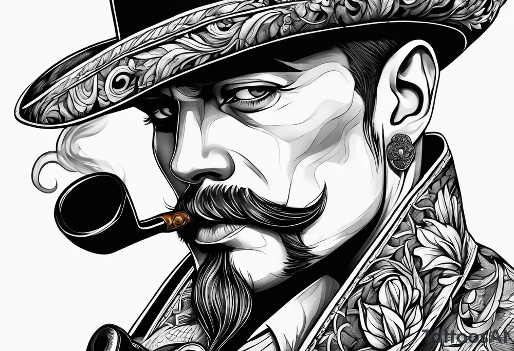 Neotraditional man smoking a pipe tattoo idea