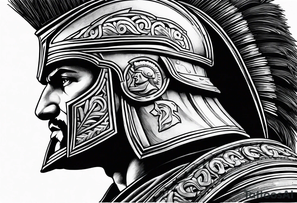 Side profile of spartan soilder looking left at Roman colosseum tattoo idea