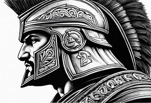 Side profile of spartan soilder looking left at Roman colosseum tattoo idea