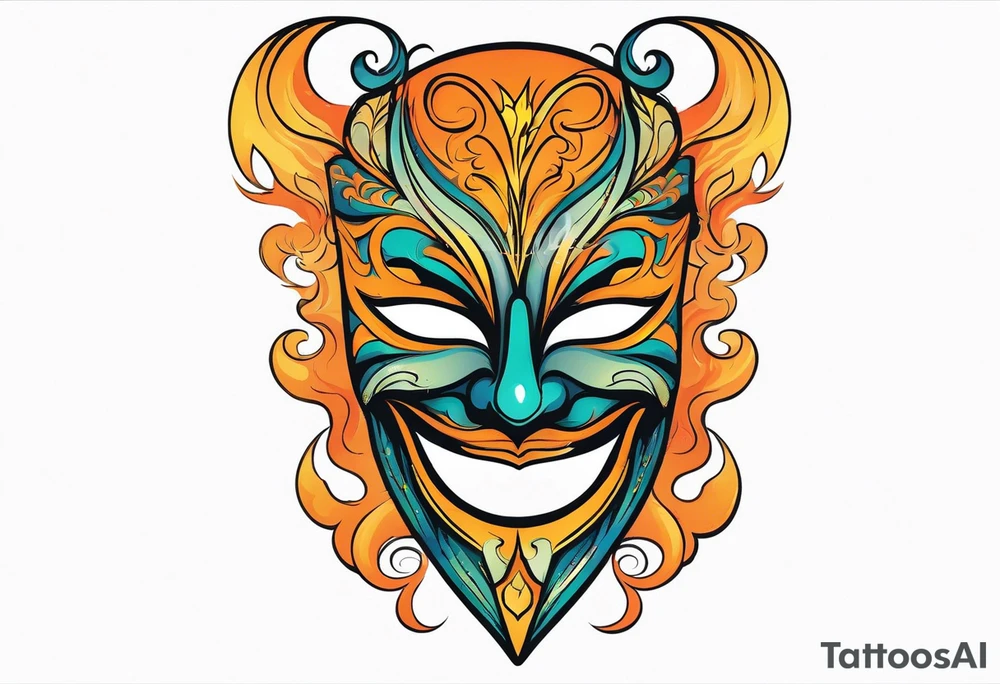Laughing Male masquerade mask with orange smoke tattoo idea