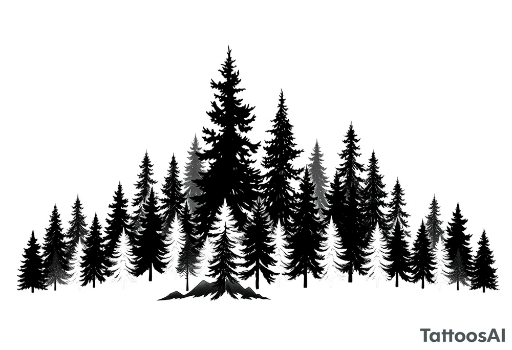 Coniferouse forest silhouette with black and gray trees tattoo idea Coniferouse forest silhouette with black and gray trees tattoo idea