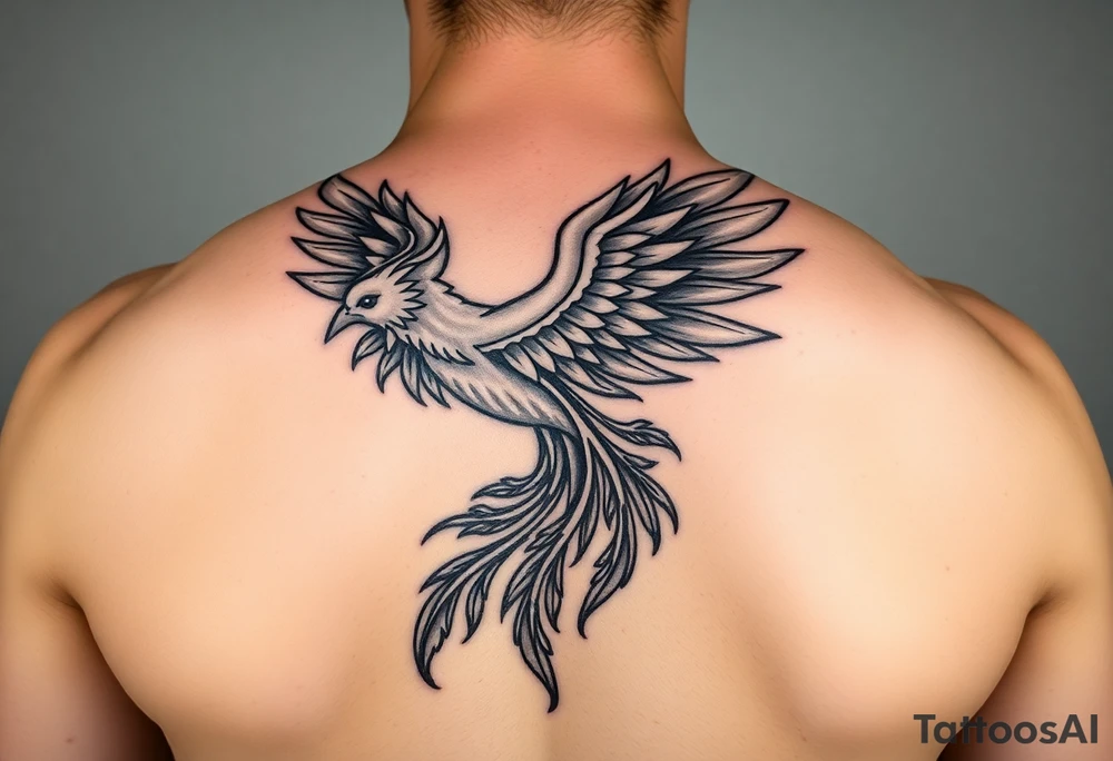 large majestic phoenix trailing with flames on an arm tattoo idea