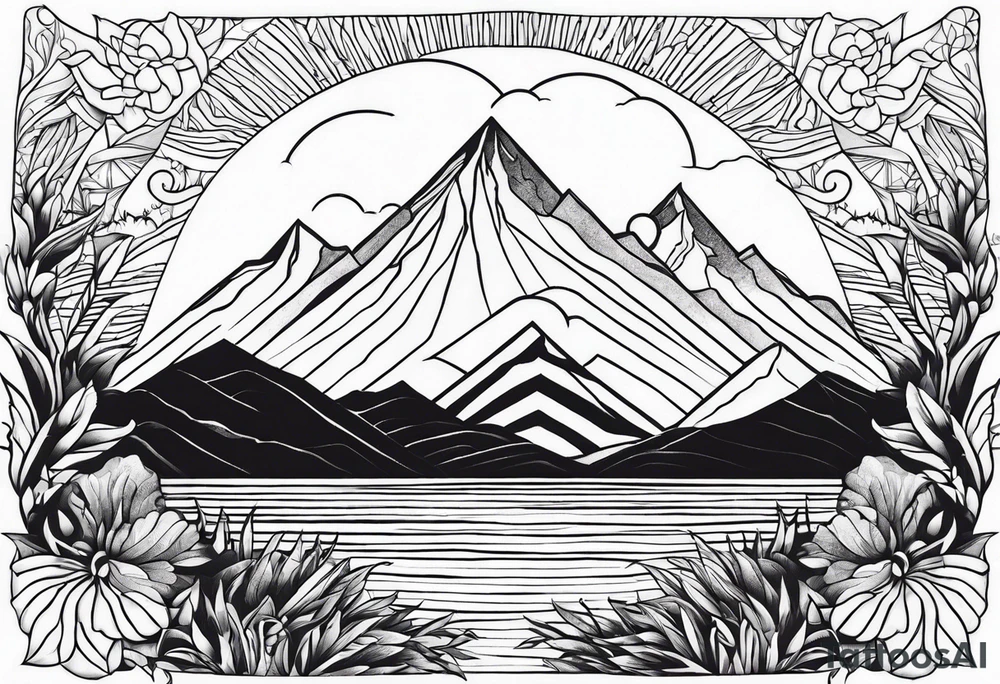 Sun, sea, mountain tattoo idea