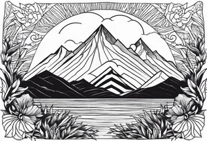 Sun, sea, mountain tattoo idea