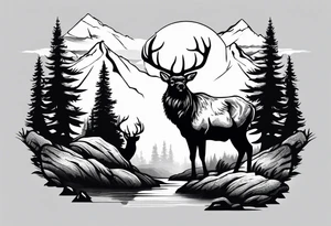pine tree moutain elk sleeve tattoo idea