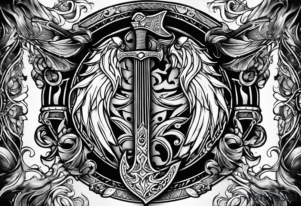 Valhalla sword shield axe armour tattoo idea