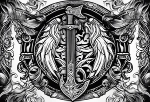 Valhalla sword shield axe armour tattoo idea
