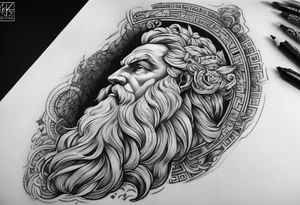 Full right arm tattoo sleeve with the Greek god Zeus tattoo idea