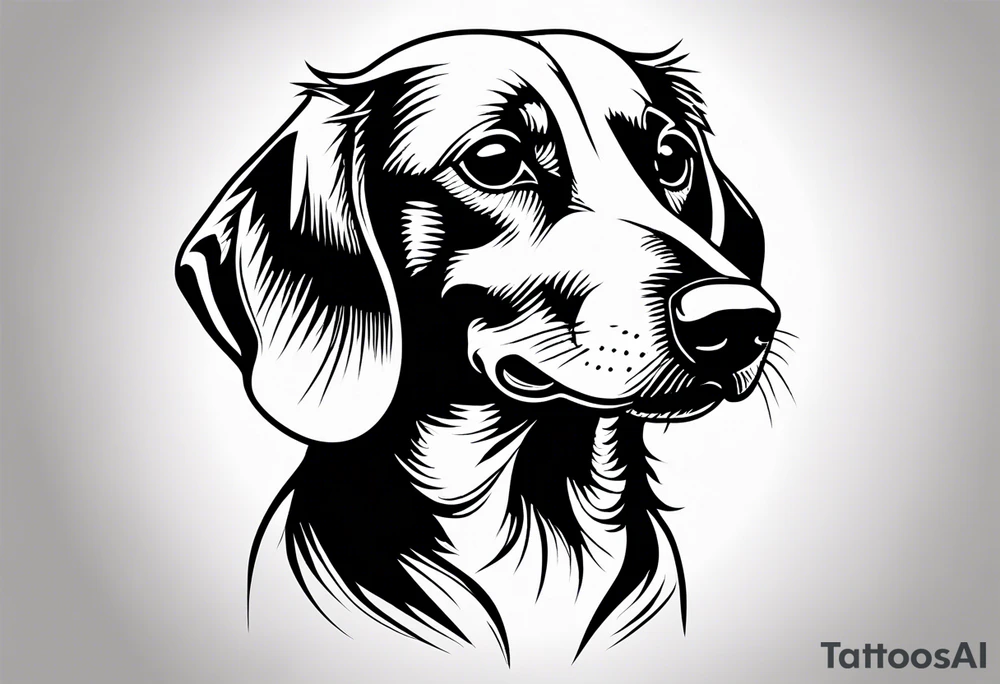 Create a minimalist tattoo of a small Dachshund, capturing its unique shape and playful demeanor with clean lines. tattoo idea