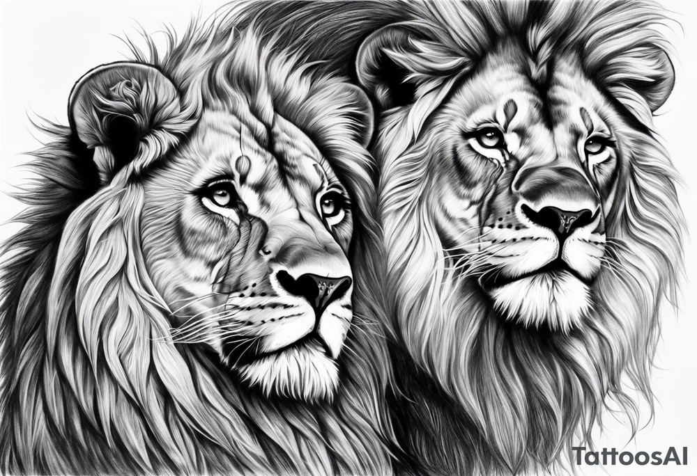 Realistic lion and lioness
bonding add the date 09/22/2012 into the fur tattoo idea