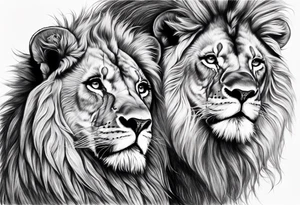 Realistic lion and lioness 
bonding add the date 09/22/2012 into the fur tattoo idea